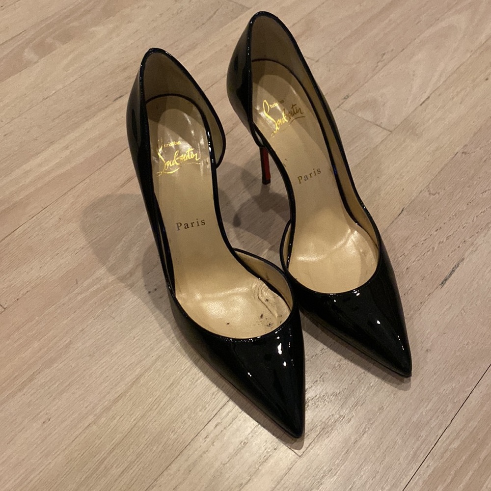Louboutin Iriza patent half d’Orsay 100mm pumps